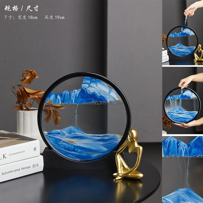 ثلاثية الأبعاد تتحرك الرمال صورة فنية زجاج مستدير أعماق البحار الرملية الساعة الرملية الرمال المتحركة الحرفية تتدفق الرمال اللوحة مكتب ديكور المنزل هدية