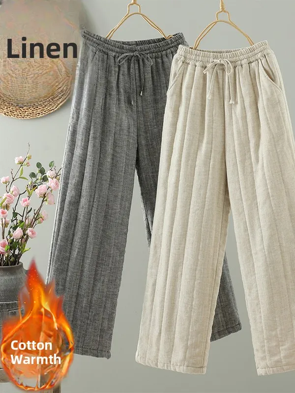 

High Waist Thi Cotton Pants Women's Winter Large Size Casual Straight Leg Pants Faionable Versatile Design Korean Sle