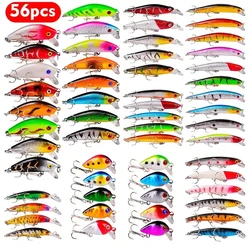56pcs/lot Almighty Mixed Fishing Lure Bait Set With Hooks, Wobbler Crankbaits Swimbait Minnow Hard Baits, Spinners Carp Fishing