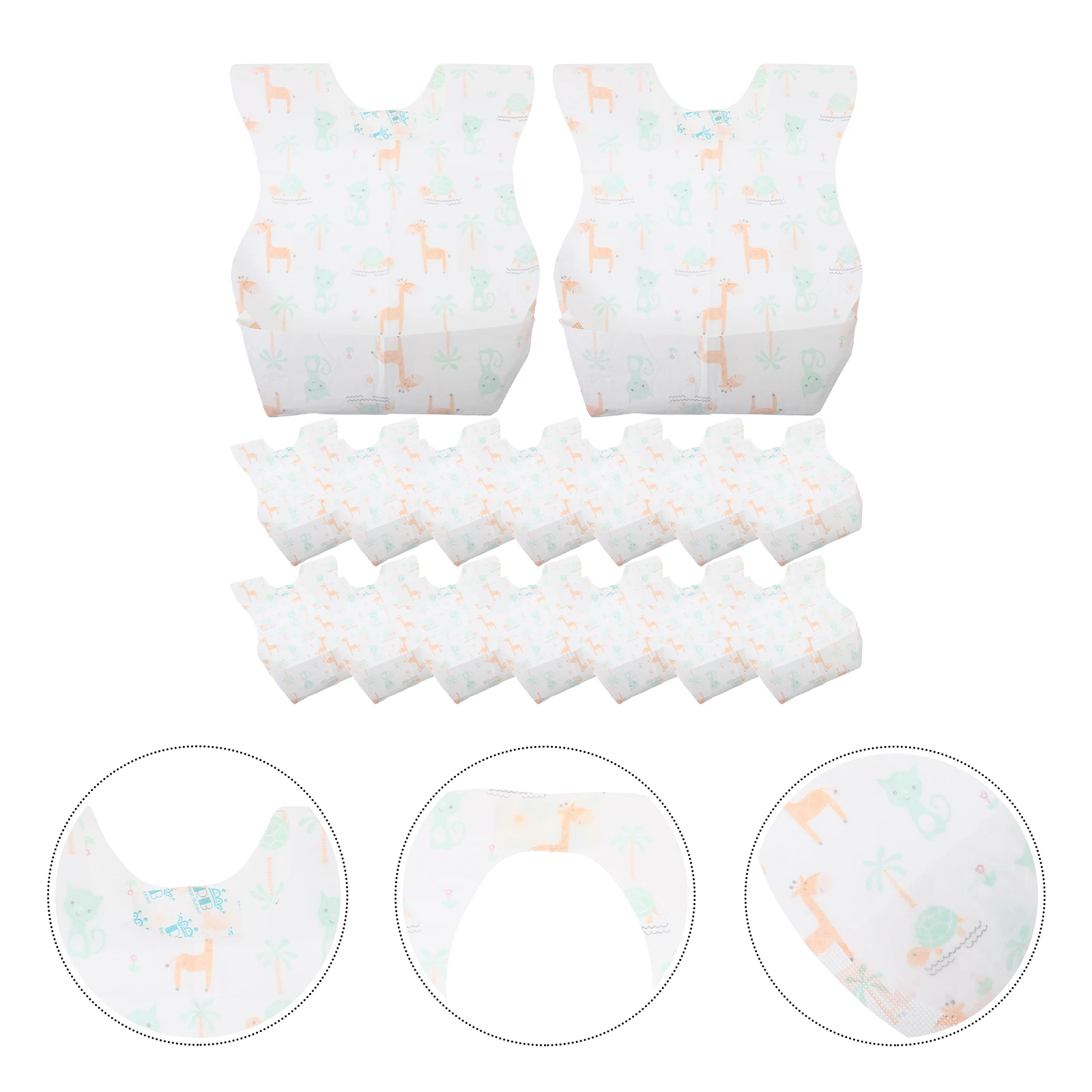 일회용 아기 턱받이 20개입, 유아용 이유식 턱받이, 치아발육기, 가볍고 휴대 가능한 동물 무늬