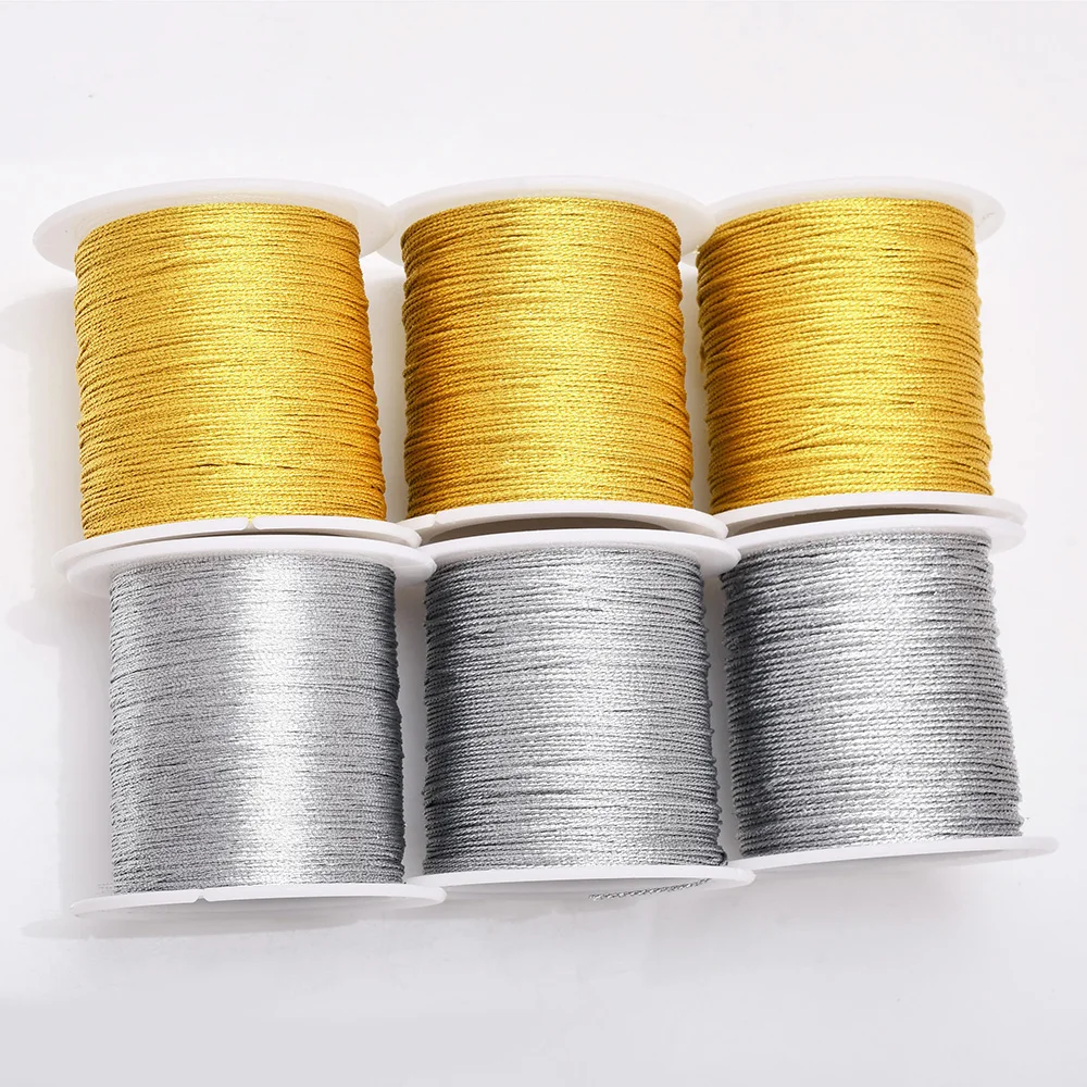 25-328Feet Metallic Cord, 0.2/0.4/0.6/0.8/1.0mm Metallic Thread Silver/Gold Jewelry Thread Craft Tinsel String Craft Making Cord