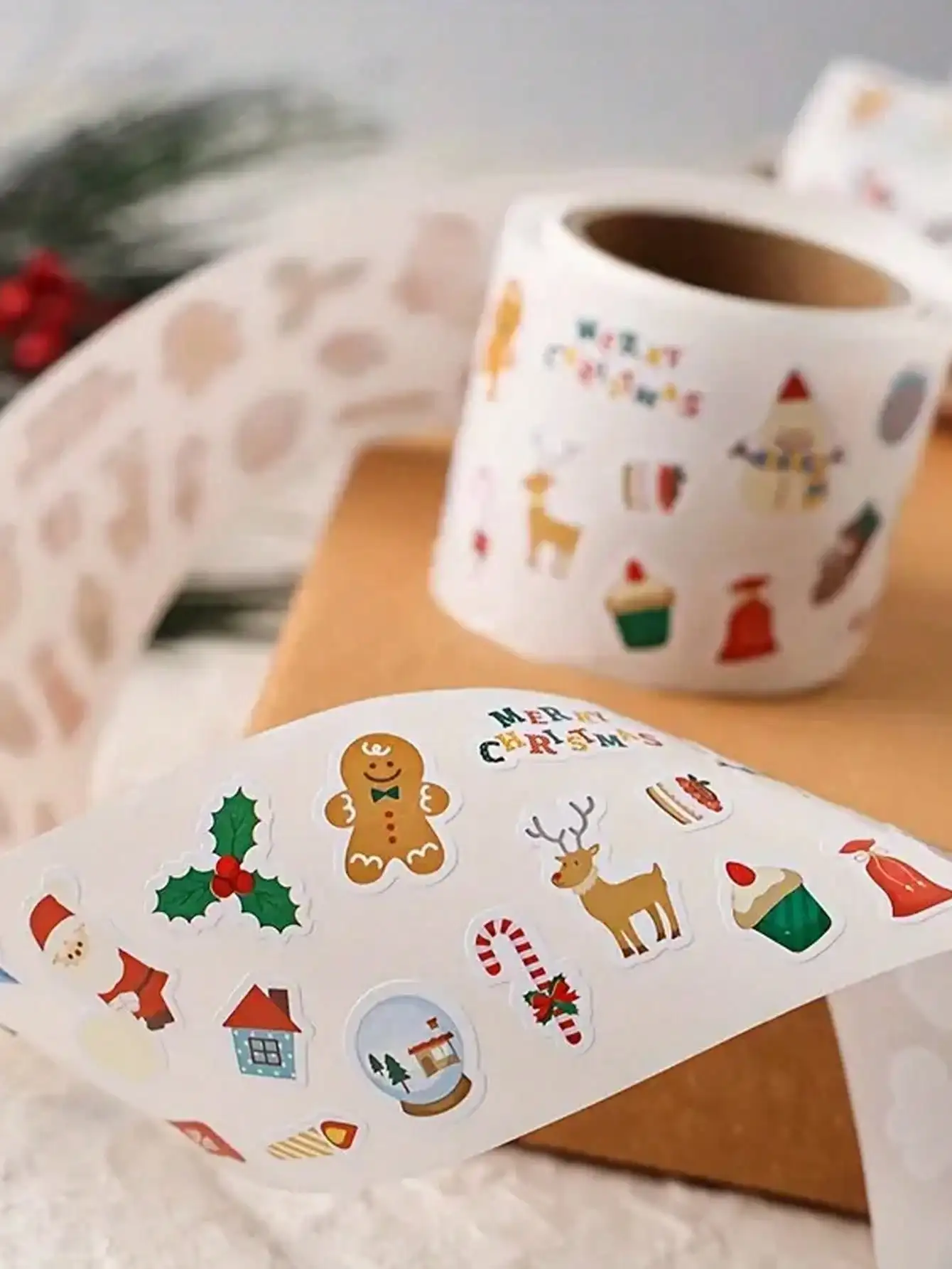 300pcs/roll Merry Christmas stickers - paper material, reusable, irregular shape, matte surface - Christmas decoration