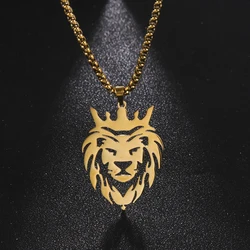 My Shape Lion King Crown Pendent Necklaces for Men Boys Stainless Steel Punk Animal Wolf Charms Choker Chains Hip Hop Jewelry