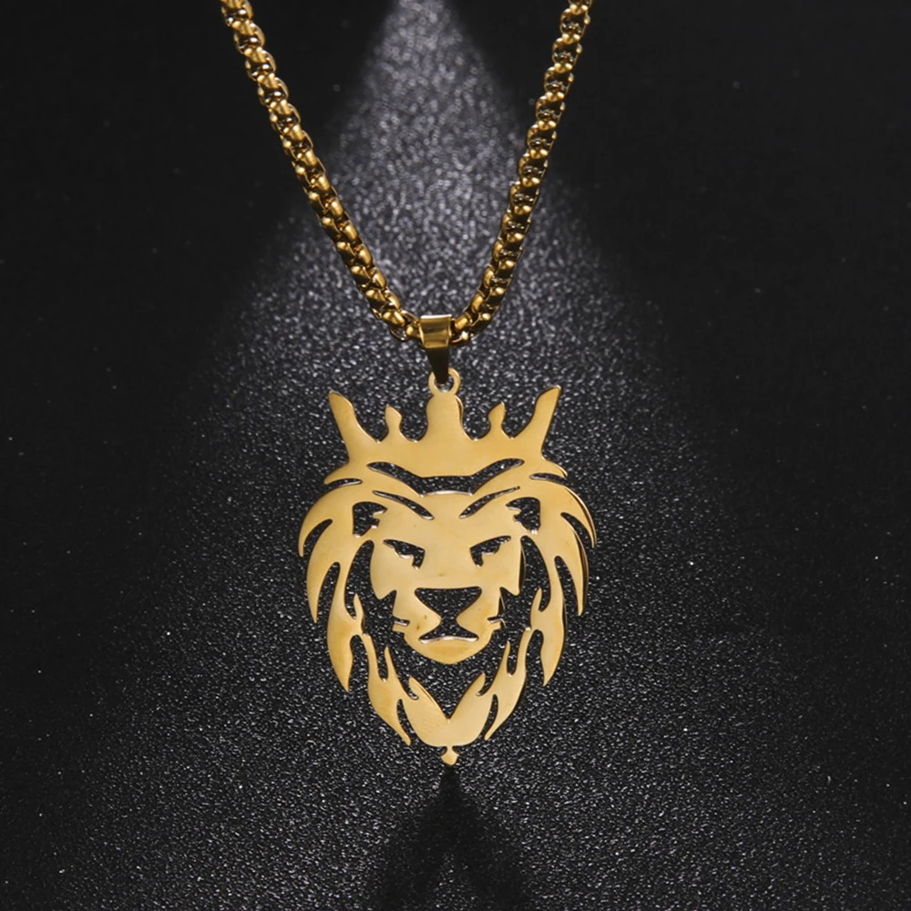 My Shape Król lew korona wiszące naszyjniki dla mężczyzn chłopców ze stali nierdzewnej Punk zwierząt wilk Charms Choker łańcuchy biżuteria Hip Hop