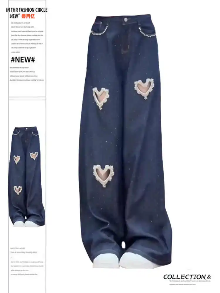 

Осень-зима 202, женские джинсовые брюки, дизайнерские Kpop Hole, мешковатые джинсы 2000-х годов Y2K, японские ковбойские джинсы в стиле Харадзюку, джинсы высокого качества