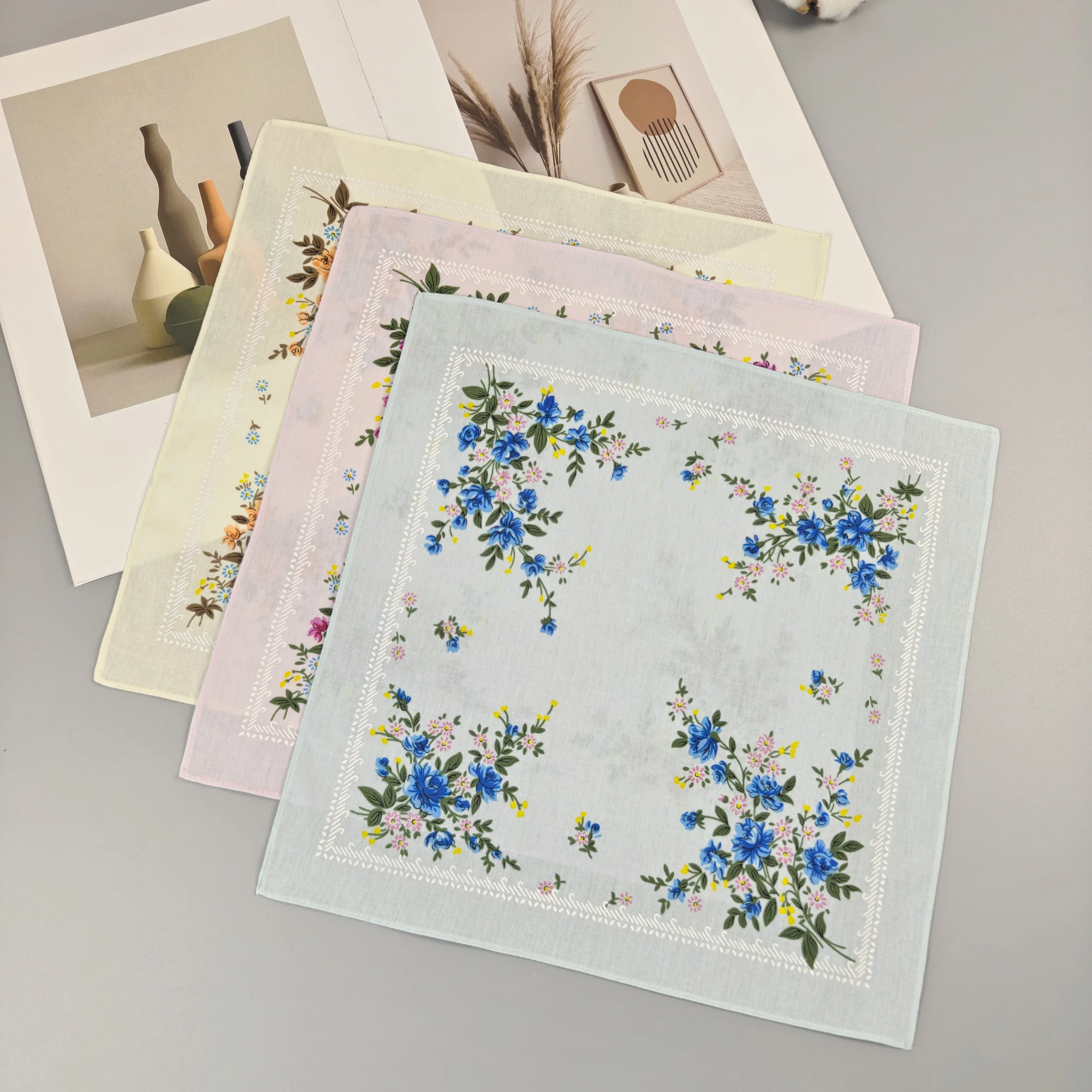 11.6 بوصة/29.5 سنتيمتر القطن هلال المرأة المطبوعة منديل الرجعية 6 قطعة شعور رقيقة #2