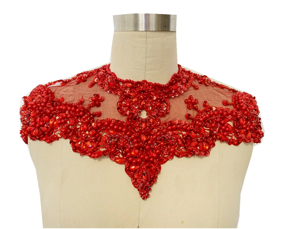 11 Colors Gorgeous Heavy Duty Diamond Lace Applique Set in Various Colors For Muslim Arabic Dress Neckline Decoration