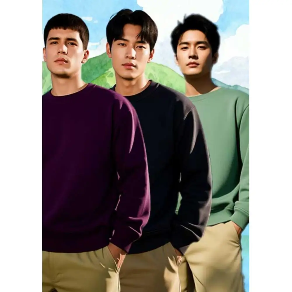 

Классический мужской комплект из трех предметов с круглым вырезом из смеси хлопка, мягкий и удобный, теплый и идеально подходит для повседневного использования.