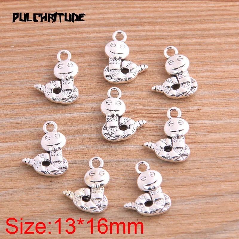 14PCS 13*16mm Metal Alloy 2020 New Two Color Baby Snake Charms Animal Pendants For Jewelry Making DIY Handmade Craft