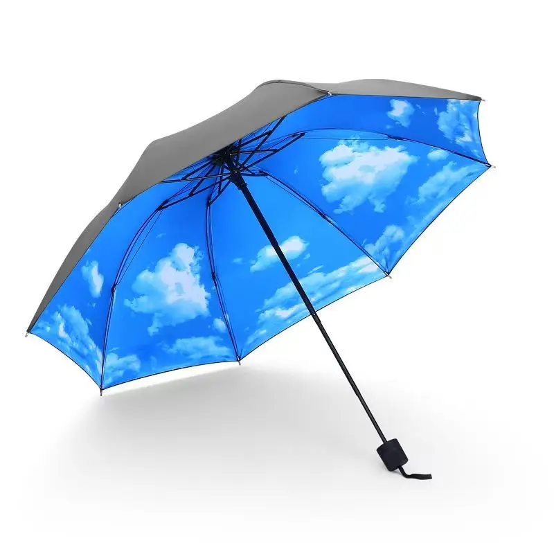 Niebieskie niebo Białe chmury Malowanie wewnątrz Parasol Mężczyźni i kobiety Kwiat Słońce Parasole anty-uv Parasol damski Składane prezenty Paraguas