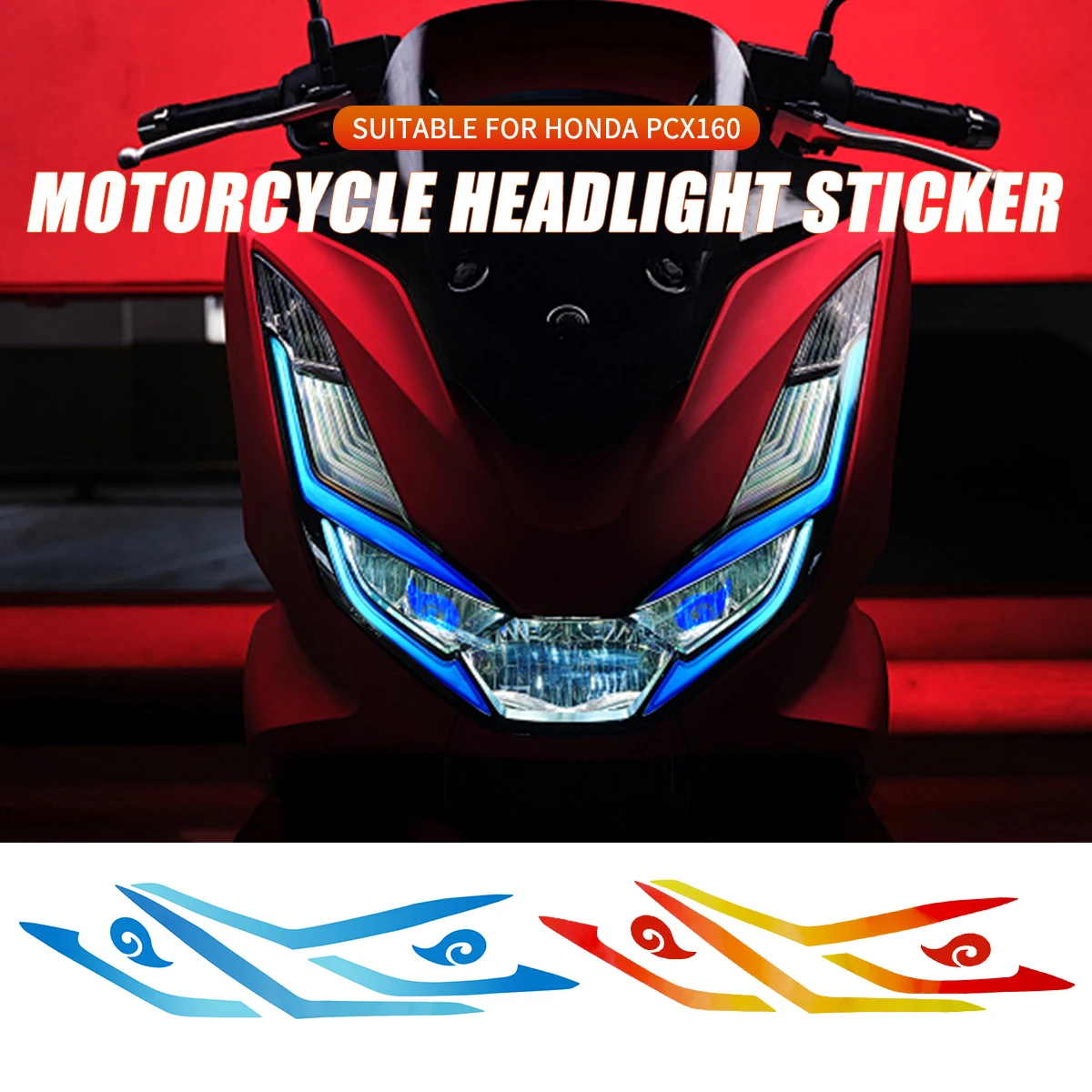 1pc For PCX160 Motorcycle Headlight Cool Eyebrow Sticker Anti‑UV High Temperature Resistant Lamp Decorative Decal Accessories