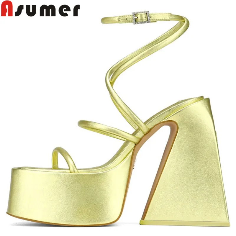 

ASUMER 2022 Size 34-43 New Microfiber Platform Sandals Women Super High Heels Shoes Ankle Strap Ladies Summer Party Shoes