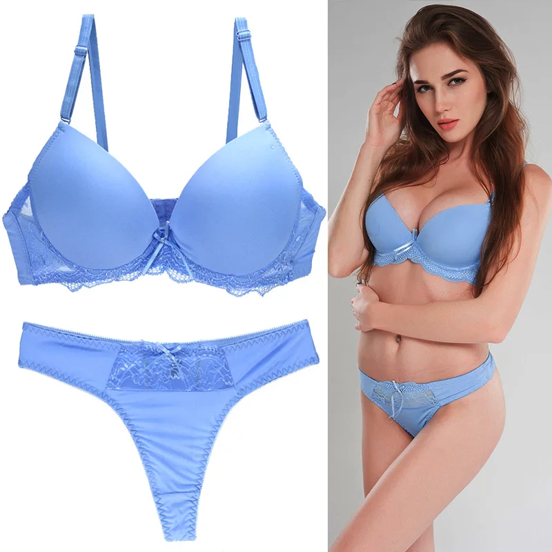 

New Sexy Push Up Bra Sets Padded Intimates Lace Thongs Underwear For Women BCDE Cup Plus Size Lingerie Female