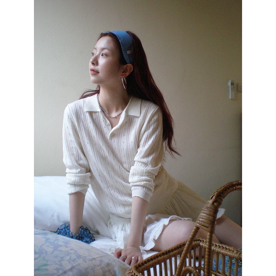 

Винтажный вязаный ажурный лонгслив HelloooEat для женщин, облегающий, бежевого цвета, для весеннего сезона