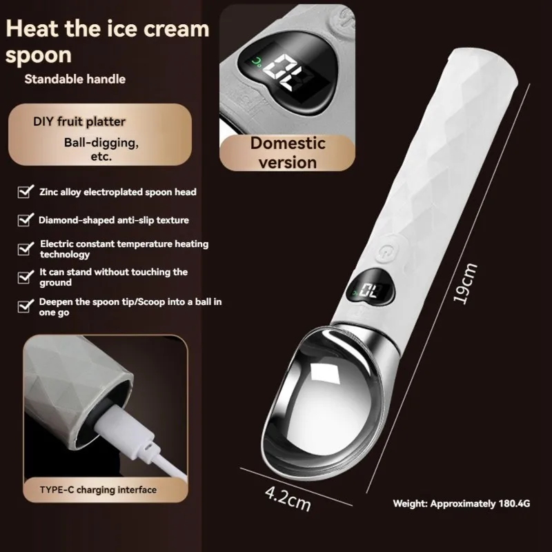 ABSE-Kitchen Gadget- Electric Heated Ice Cream Scoop, Rechargeable& Self-Melting For Easy Serving
