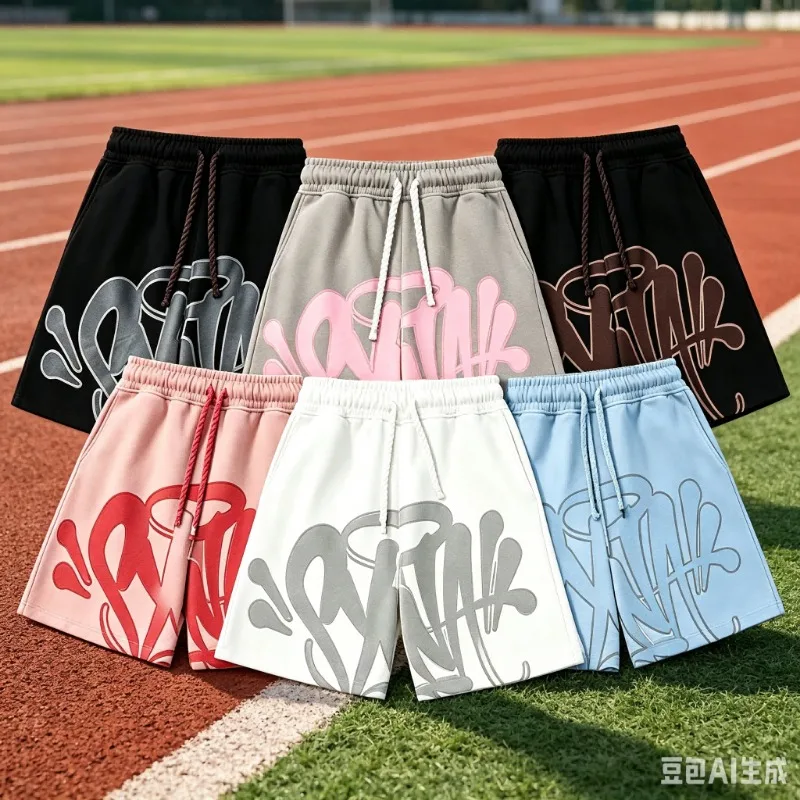 Trendy Brand American Street Graffiti Letter Printed Sports Shorts for Men's Sports and Leisure Quick Drying Beach Pants