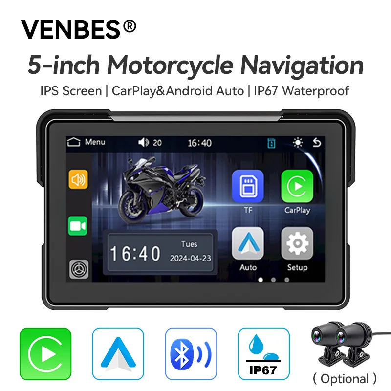 

VENBES 7-дюймовый мотоциклетный экран Carplay Android Auto Carplay Водонепроницаемый Bluetooth IP67 GPS-навигация