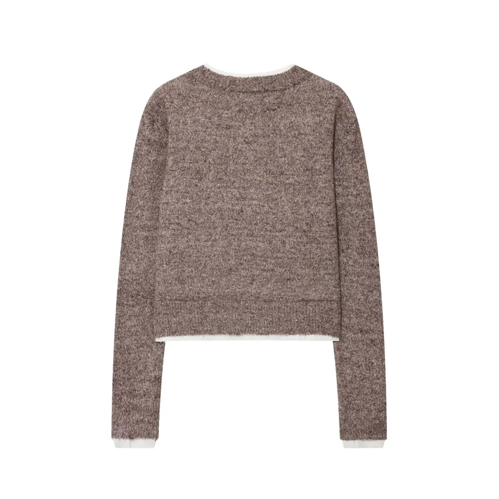 Autumn new women's clothing European and American style fashionable versatile color blocking knitted jacket