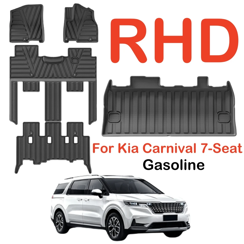 Allwetter-Fußmatten für Kia Carnival 7-Sitzer 2022-2025 TPE Komplettset Fußmatten Kofferraummatte Rückenlehnenmatte RHD – Detail 1