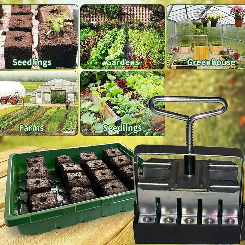 Handheld Seedling Soil Block Maker  Soils Blocking Stainless Steel Seedling Tool Used for Seedling Greenhouse Garden Supplies