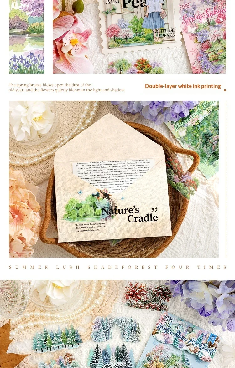 JIANWU Vintage Seasons Forest Tree Landscape Material Collage Scrapbooking PET Sticker Creative DIY Journal Stationery