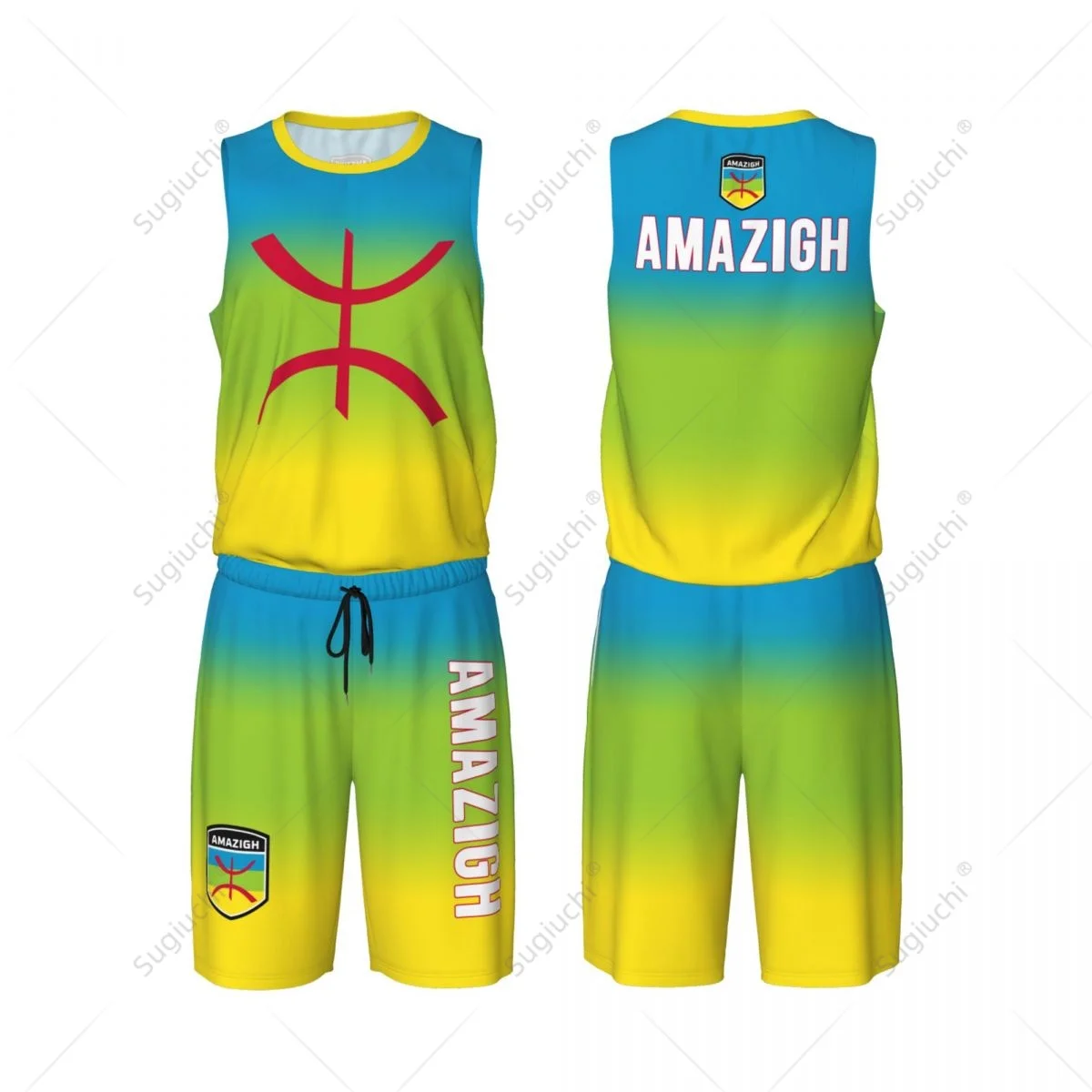 Men Amazigh Berber Flag Basketball Jersey Set Mesh Shirt & Pants Sleeveless Exclusive Team-up Custom Name Nunber Unisex