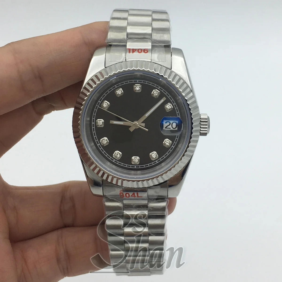 

36 мм/39 мм NH35A, высококачественные мужские автоматические механические часы, черный циферблат, сапфировое стекло, окошко даты, браслет из нержавеющей стали