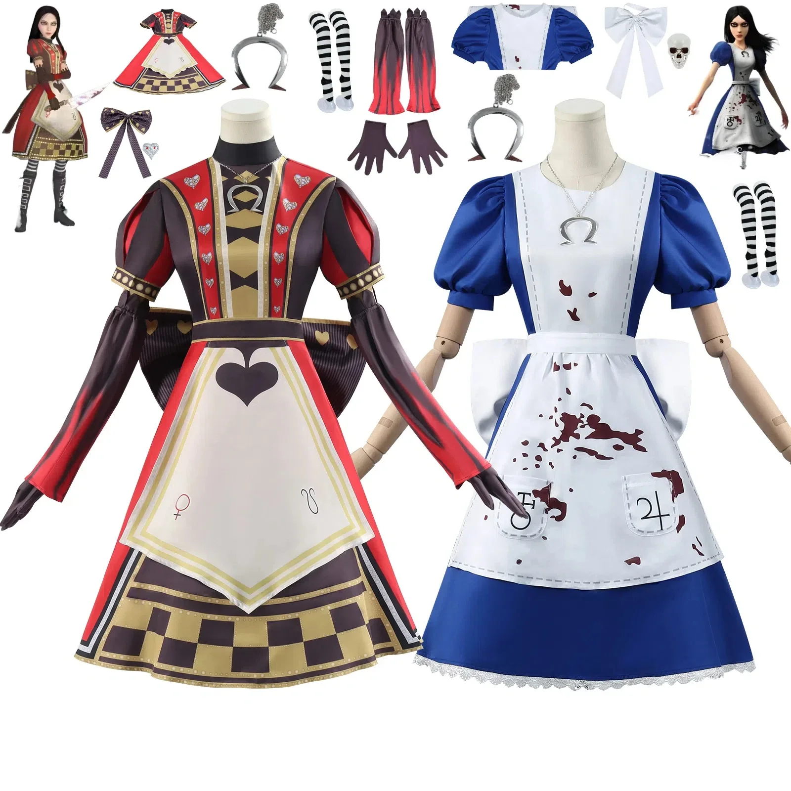 

Halloween Costumes Horror Show Costume Adult Woman Alice Madness Back Costumes Character Alice Alice Maid Court Costume Cosplay