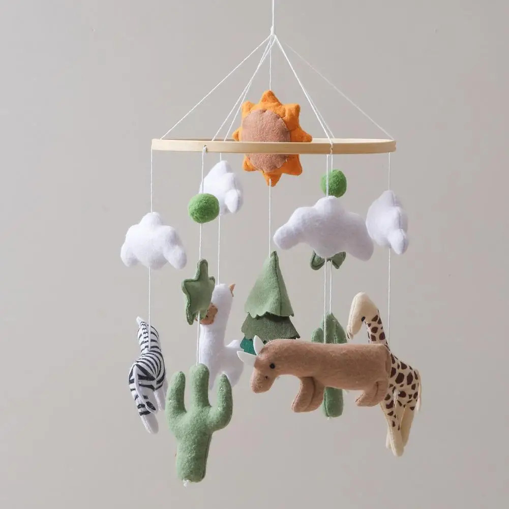 Brinquedo de desenvolvimento do bebê artesanal de feltro berço móvel com nuvens folhas decoração do quarto do berçário com pelúcia pendurado neutro para meninos