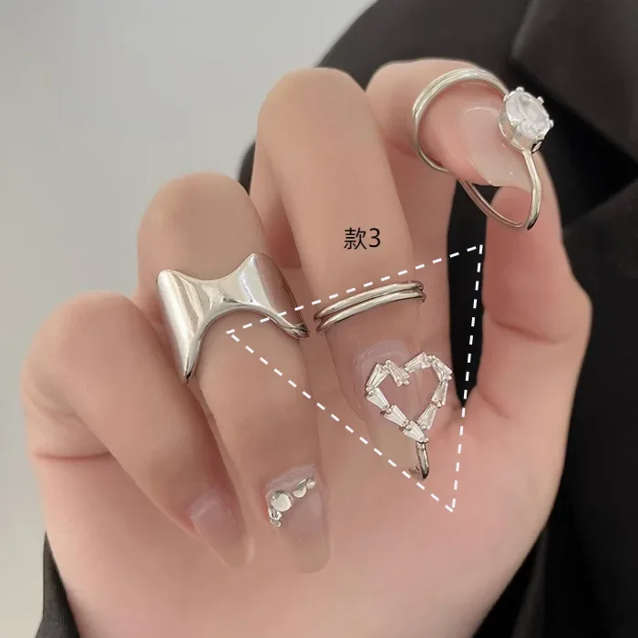 Fashion Gothic Metal Line Thin Nail Rings for Women Girls Daily Crystal Fingertip Protective Cover Jewelry Accessories for Women