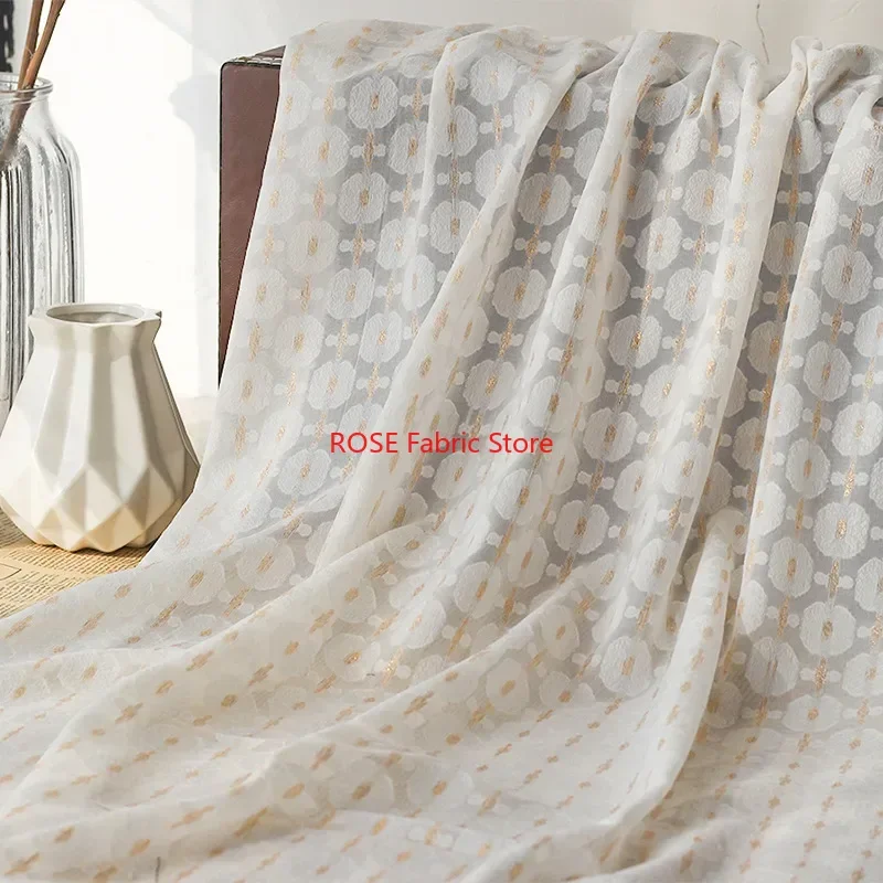 Gold Silk Dots Embroidery Chiffon Fabric Flower Jacquard Tulle Fabric For Clothing Dress, Party Dress, Lace Top, Designer fabric
