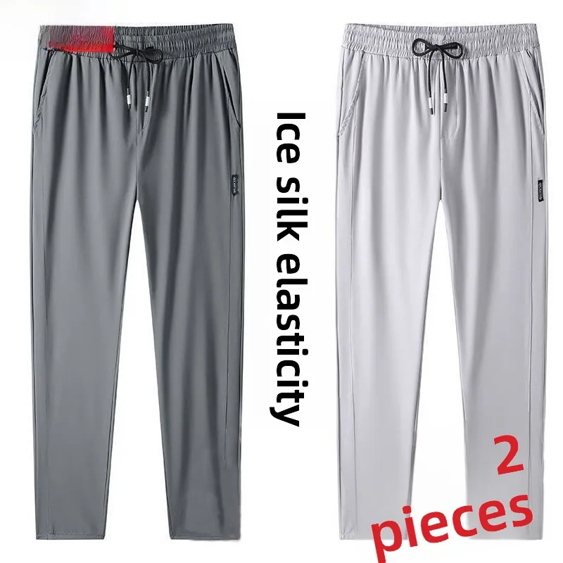 

Summer Ice Silk Elastic Thin Men's Casual Elastic Pants Large Size Air Conditioning Sports Loose Versatile Straight Leg Jeans