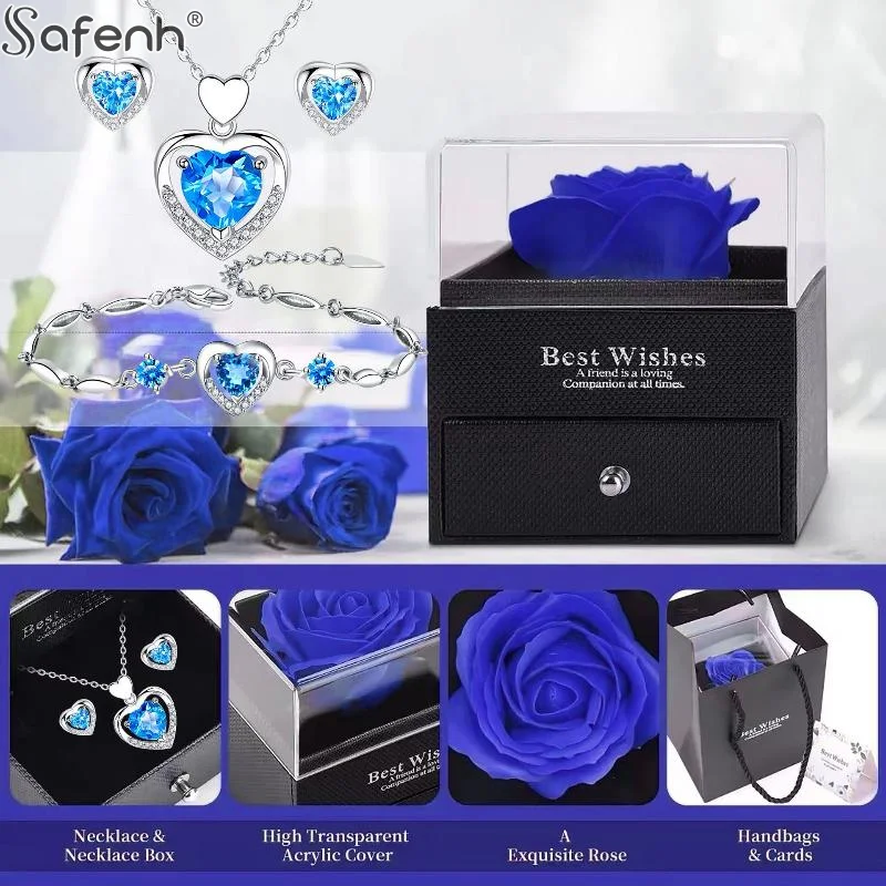 

Колье, браслет и серьги в форме сердца с искусственным цветком розы в подарочной коробке на День святого Валентина, День матери, годовщину.