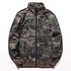 Stand Collar Cotton Terry Fabric Men Camouflage Jacket 2024 Spring Autumn Military Style Mens Camo Pattern Zip Up Coat