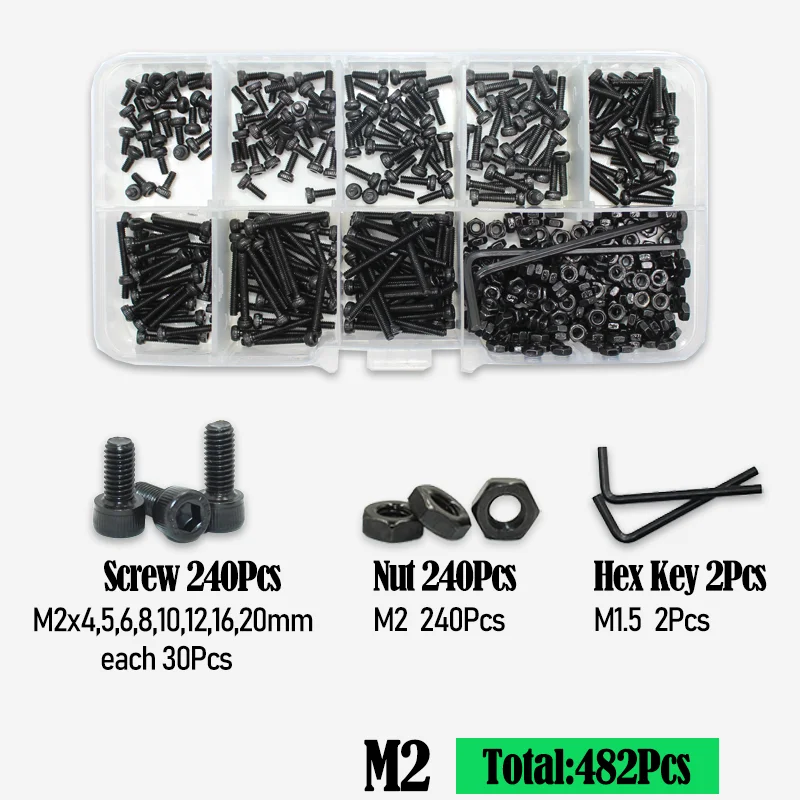Schwarzes Sechskantschrauben-Sortiment-Kit m2 m2, 5 m3 m4 m5 m6 din912 2,5 Sechs kant Innen sechs kant kappe metrische Inbus muttern Schrauben und Unter leg scheiben – Detail 15