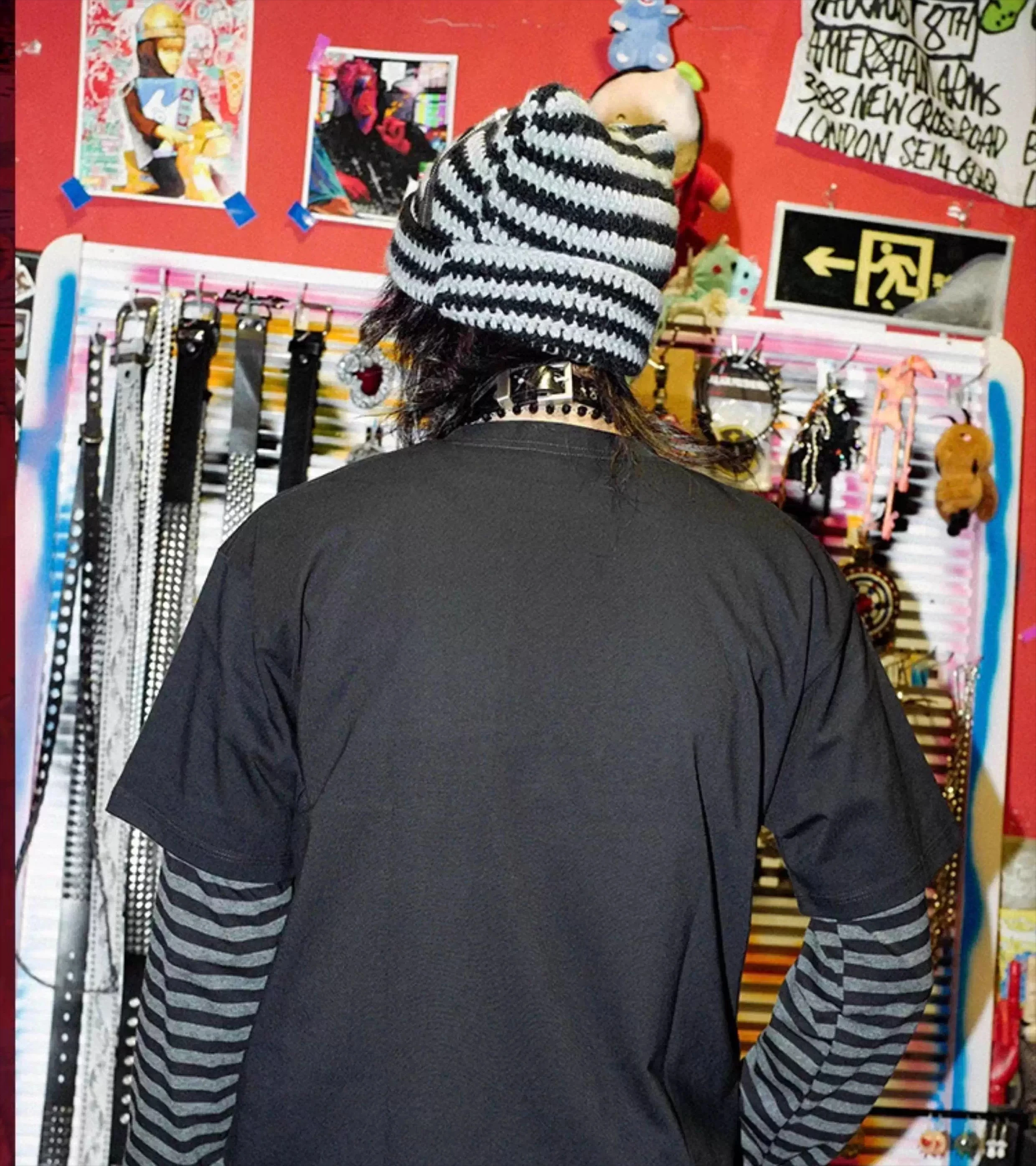 Summer New Subculture Punk Goth Style Men's Long Sleeve Striped T-shirt Dark Print Loose Casual Round Neck Short Sleeve T-shirt