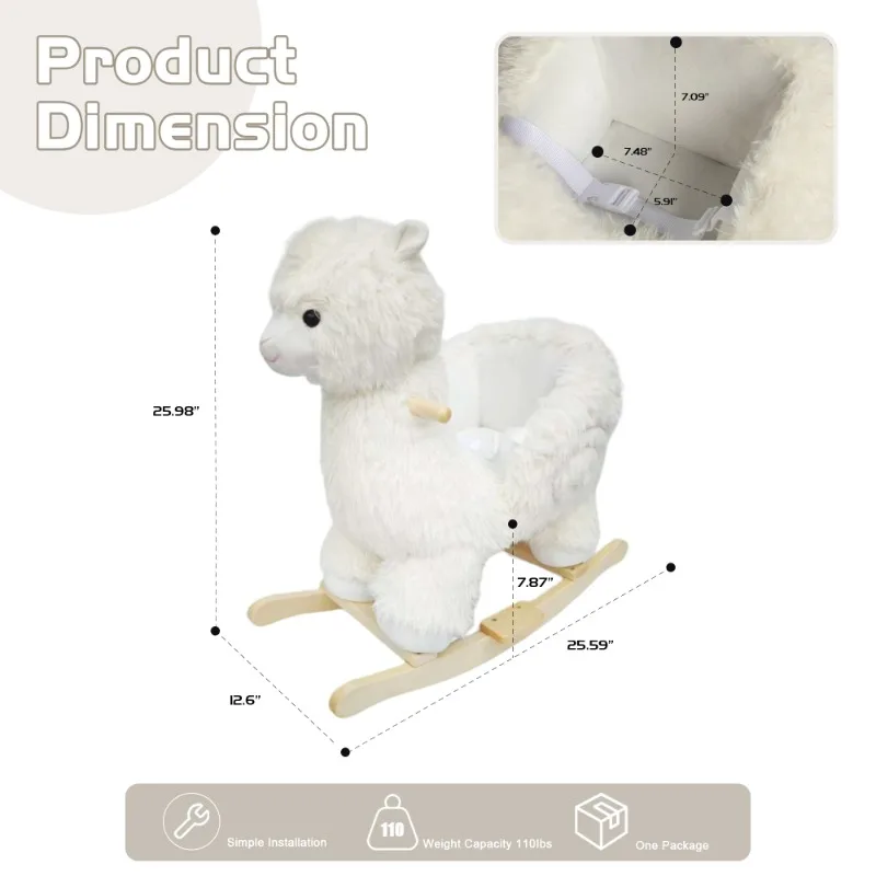 Jouet d'équitation en alpaga oscillant pour enfants, Joystick en peluche blanche, jouet d'équitation pour enfants, cadeau pour pépinière et salle de jeux