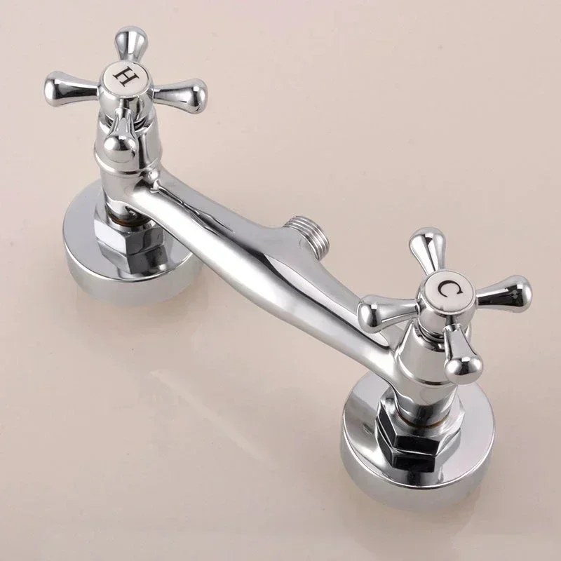 ダブルハンドルキッチン蛇口温冷両用、壁掛け混合シャワー蛇口、真鍮製洗面台蛇口