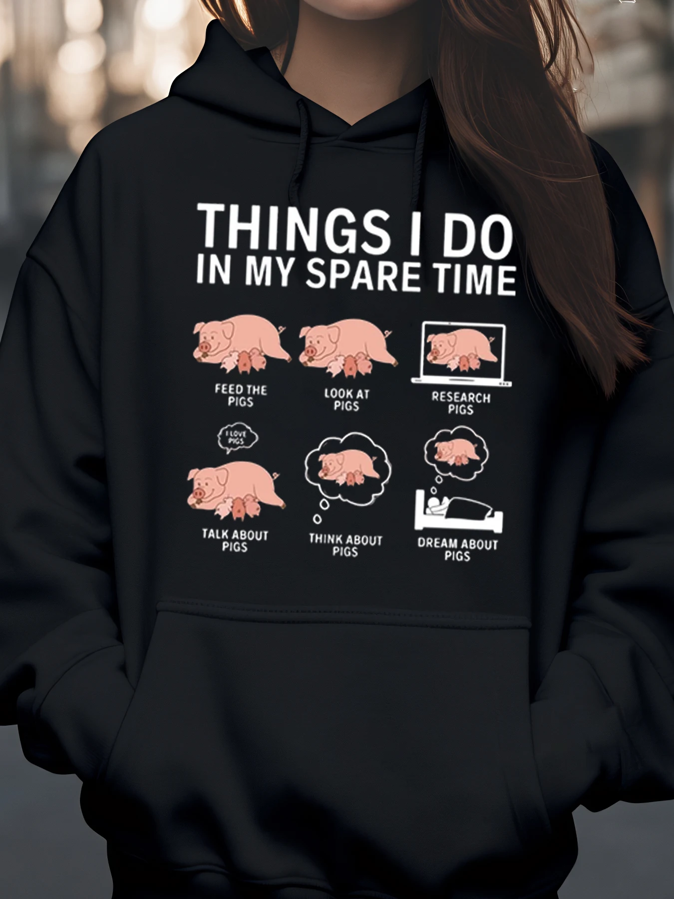 

Толстовка с принтом «Lover Pig Things I Do in My Spare Time» для повседневной одежды для женщин и девочек