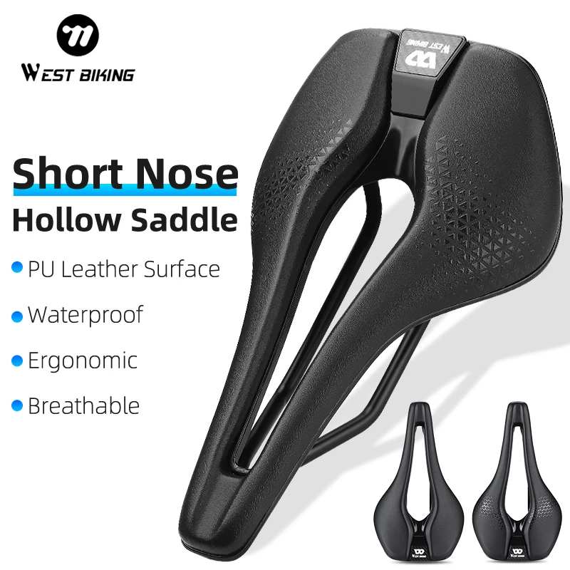 

WEST BIKING Bicycle Saddle Short Nose Hollow MTB Road Bike Saddle Ultralight Comfort Breathable Cycling Saddle Bicycle Accessory