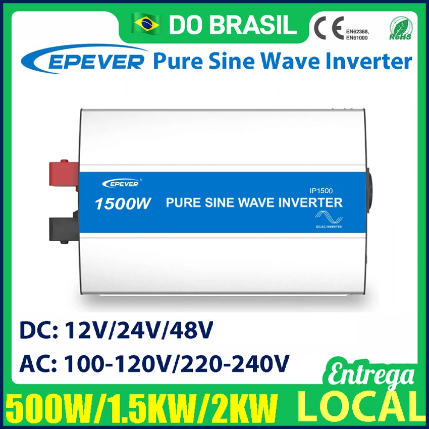 EPever 500W/1500W/2000W Inversor IP de onda senoidal pura 12V/24V/48V a 110V 120V/220V 230VAC Saída 50/60HZ Inversor de alta eficiência