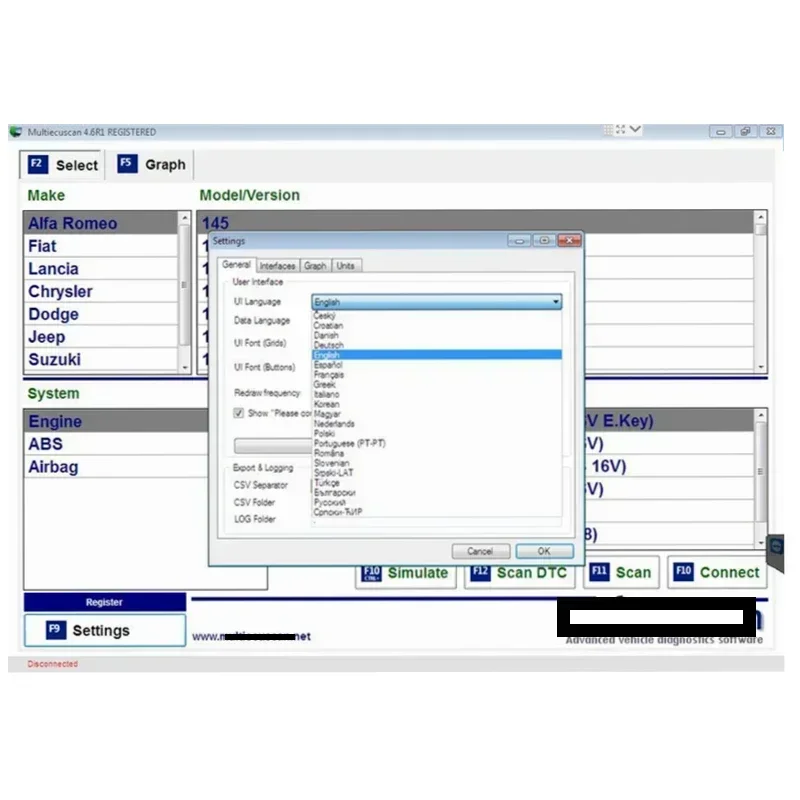 2024 New Multiecuscan V4.8 For Fiat/Chrysler/Dodge/Jeep/Suzuki Scanner Software 4.8+ ELM327+Flat adapter Registered Unlimite