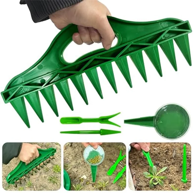 4Pcs Sowing Seeds Dispenser Set,12 Holes Seed-In Soil Planter+Hand Seed Dispensers+ Seedling Remover+Widger Hole Puncher Durable