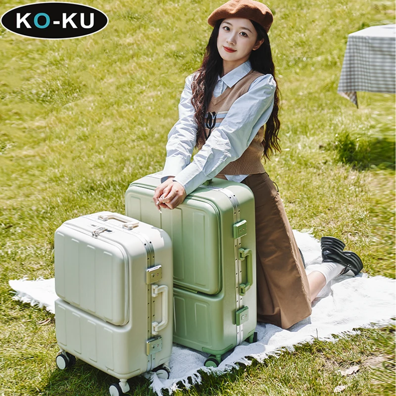 KO-KU Carry-on Suitcase Front opening 20 Inch Boarding Box Multifunctional Aluminium Frame Trolley Case Suitcase 22/24/26