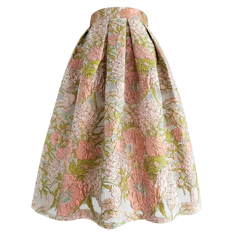 

Women's Runway Fashion Spring Summer Designer Floral Embroidery Organza Skirt Female High Waist Basic A-line Skirt TB308