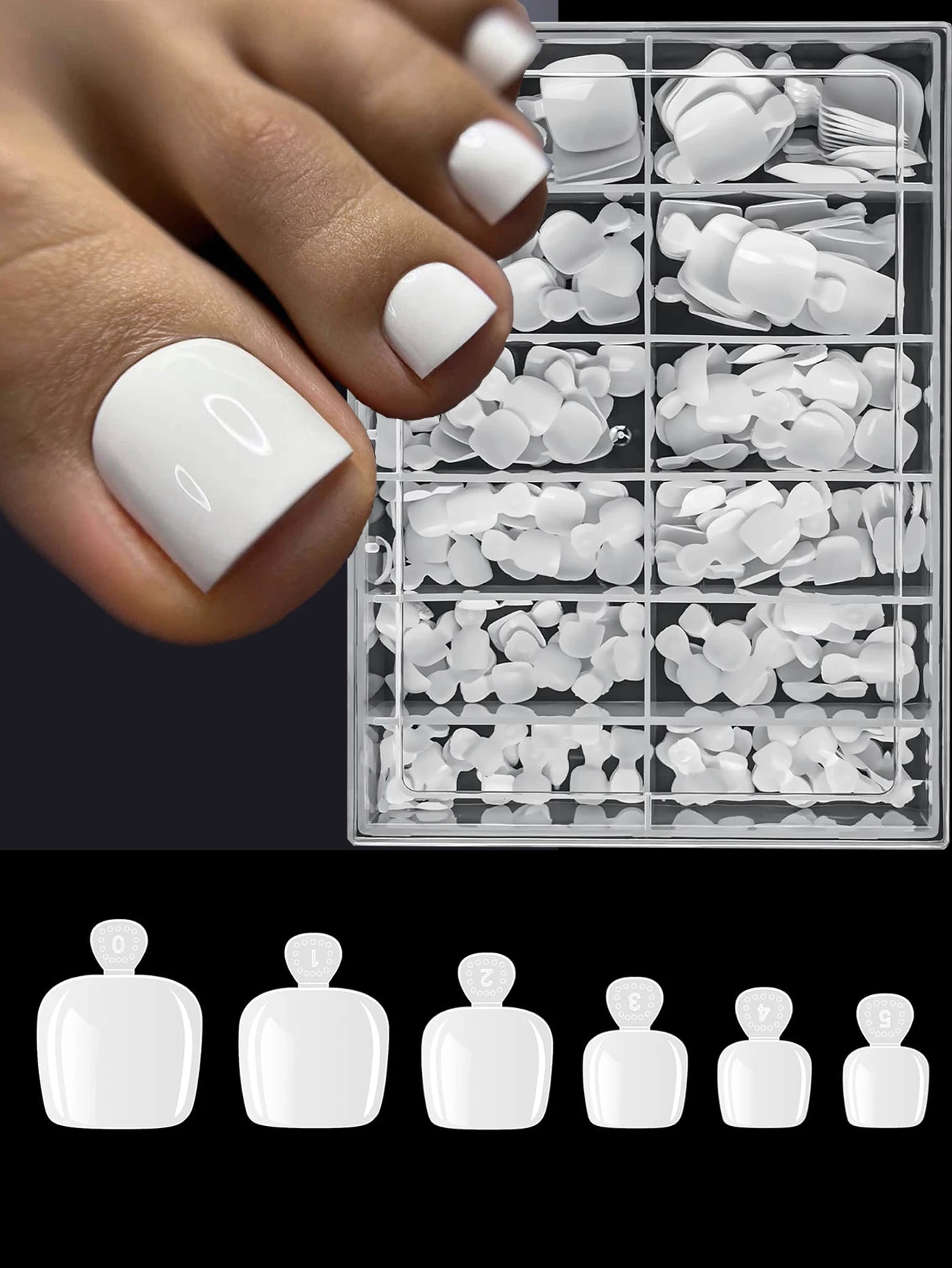 240pcs False Toe Nail Tips 12 Sizes White Full Cover Fake Toenail Tips Press On Salon Toe Nail Art Extension Design Toenails Art