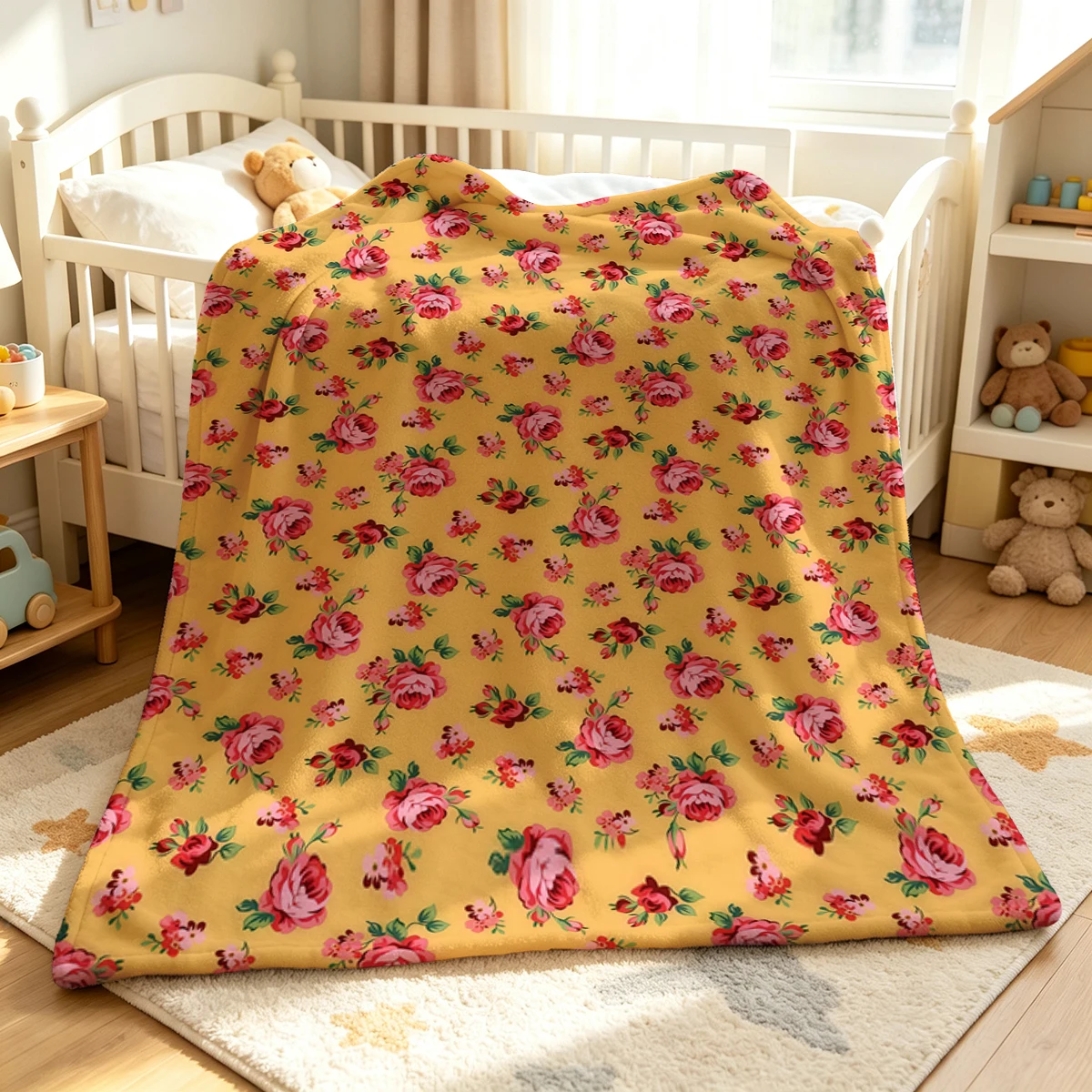 Yellow Floral Flannel Blanket Warm Soft Halloween Christmas Couch Warm Cozy Decorative Decor Gift for All Season