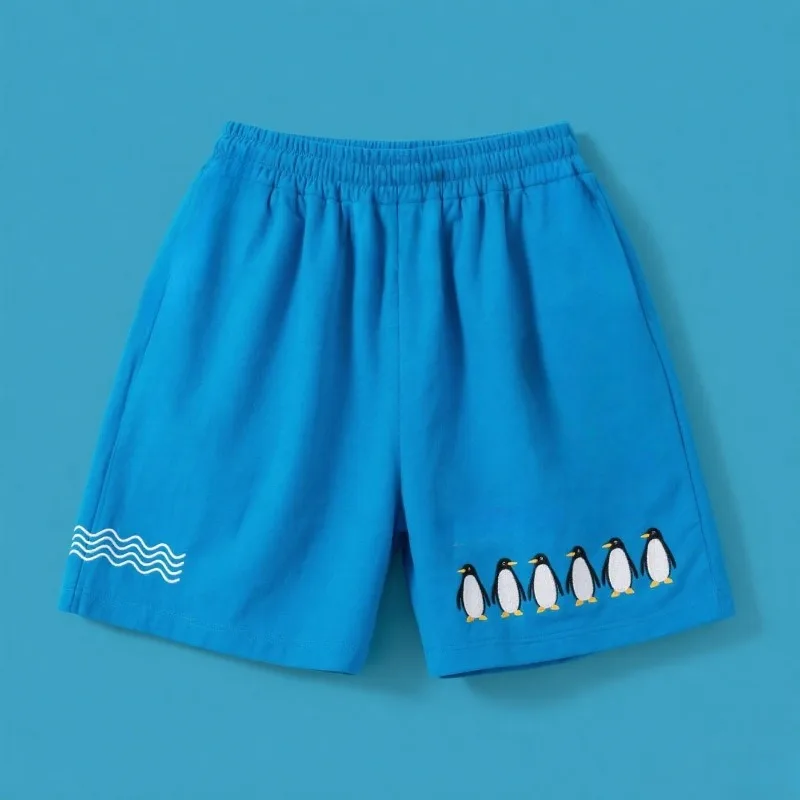 

МОТО-Детская митенность и веселое взрыво! Шорты с принтом колонны пингвина, освежающие синие суперпривлекательные