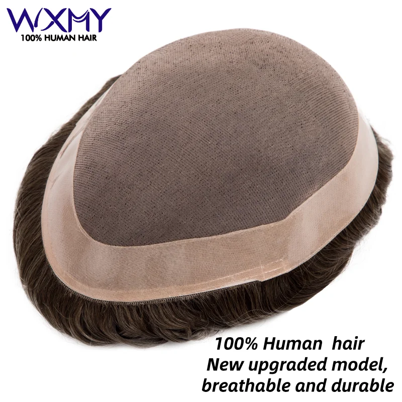 Upgraded Fine Mono With Toupee for Men 6Inch High Quality Men's Wig Human Hair Toupee Men's Hair System Prosthesis Man Wig