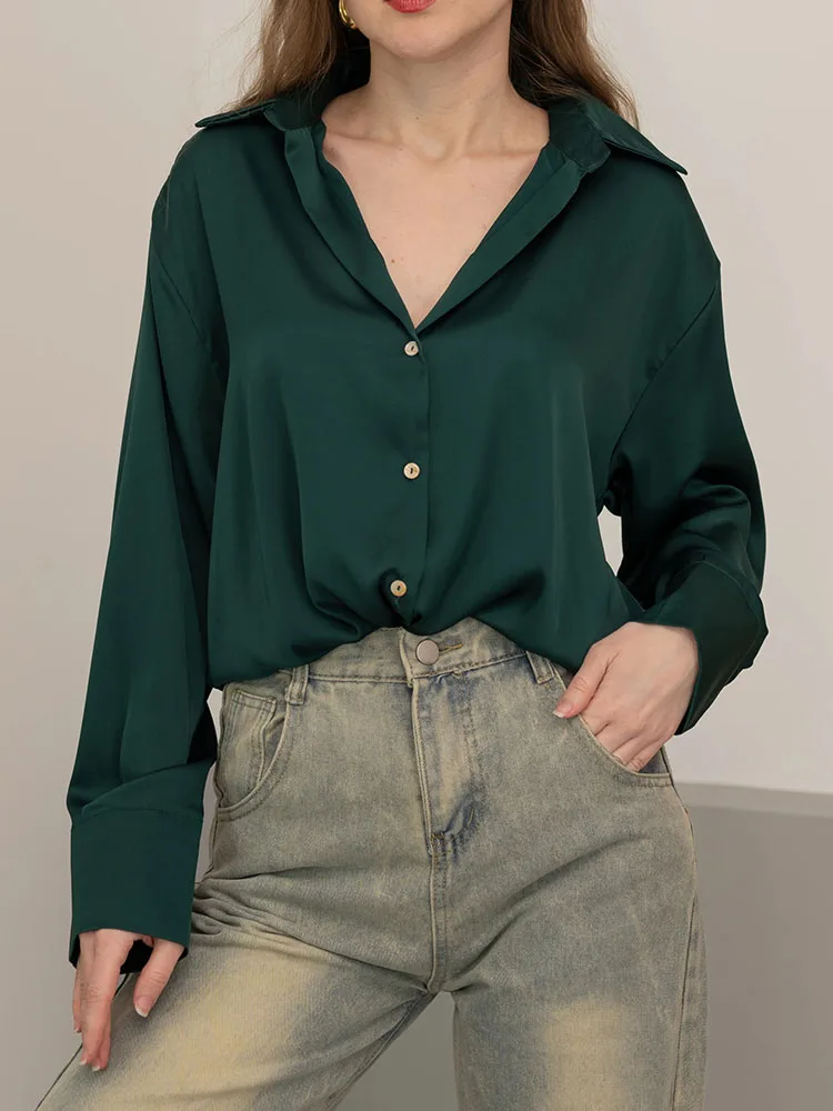 Female Button Silk for Women Elegant All-Match Office Wear Women Satin Blouse Luxury Long Sleeve Formal Shirts